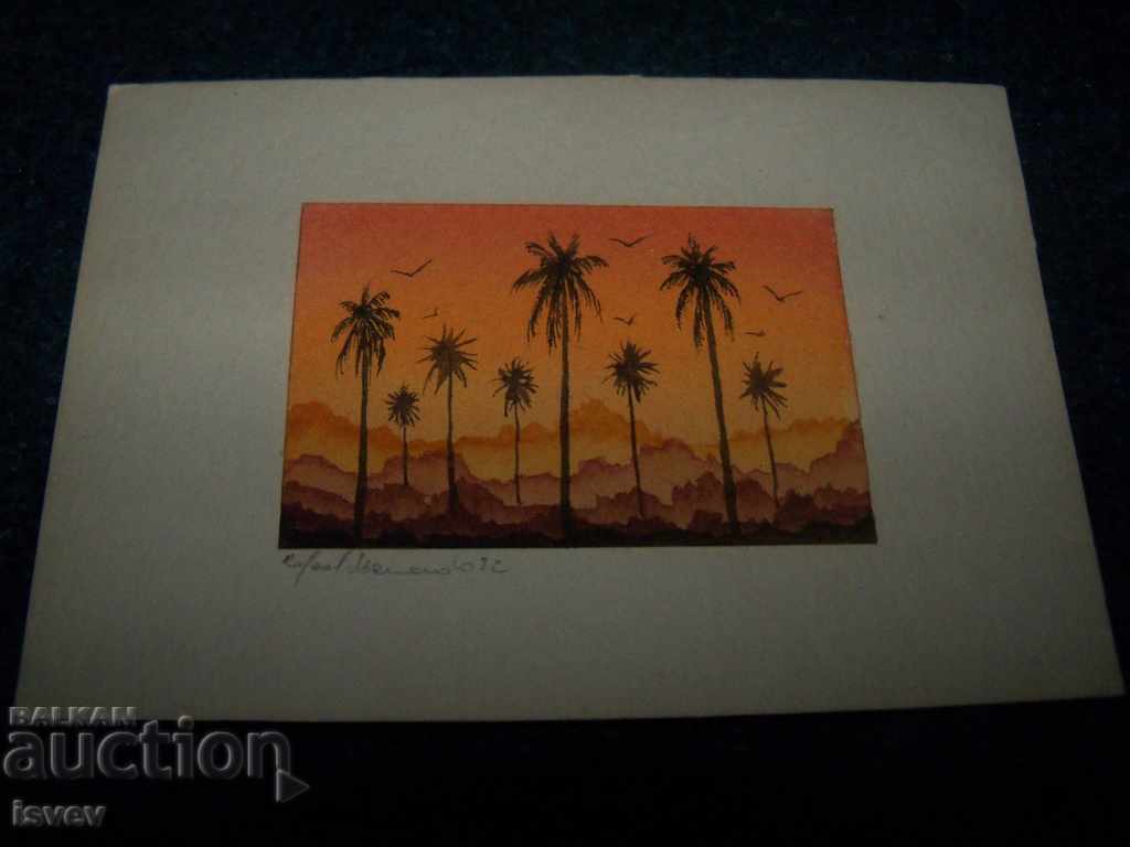 Great miniature watercolor signed from 82g. 2 - 5 Great miniature watercolor signed from 82g. 2 - 5