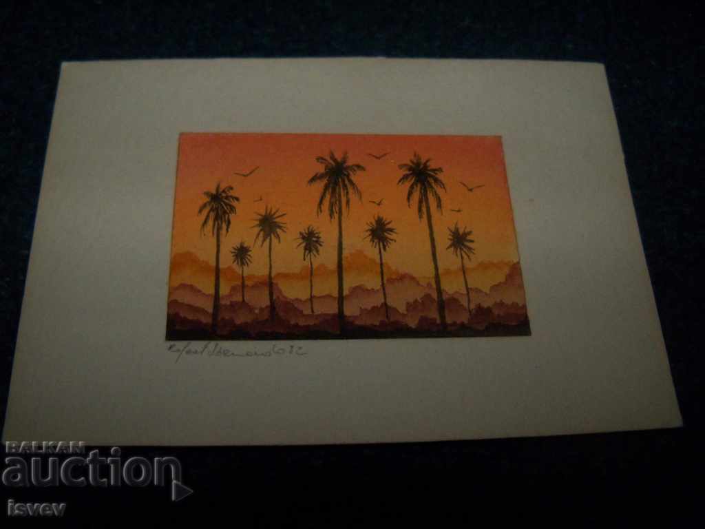 Great miniature watercolor signed from 82g. 2 - 6 Great miniature watercolor signed from 82g. 2 - 6