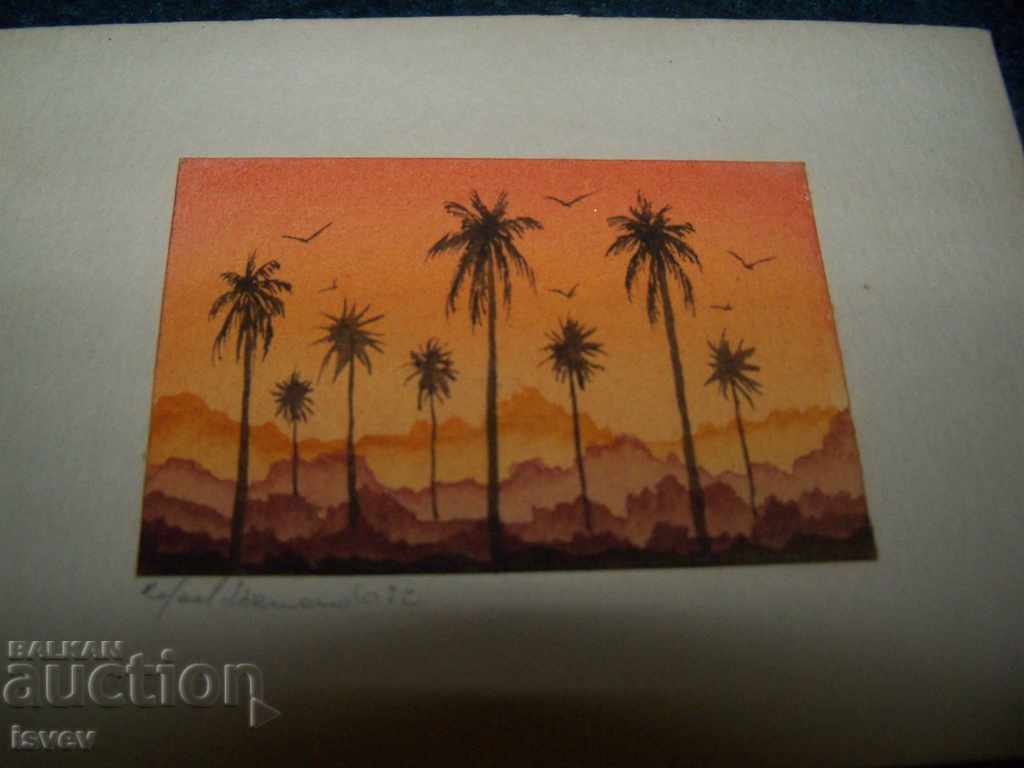 Great miniature watercolor signed from 82g. 2 - 7 Great miniature watercolor signed from 82g. 2 - 7