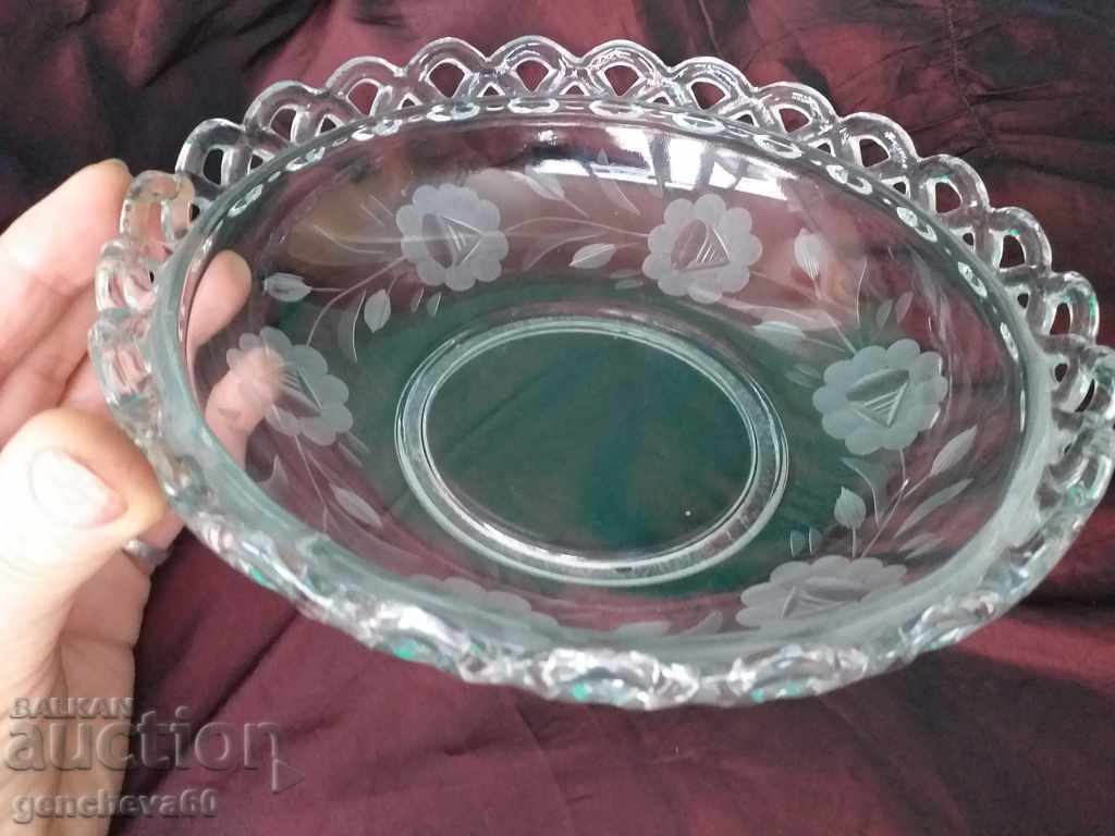 Crystal engraved fruit bowl from the 1930s. - 6