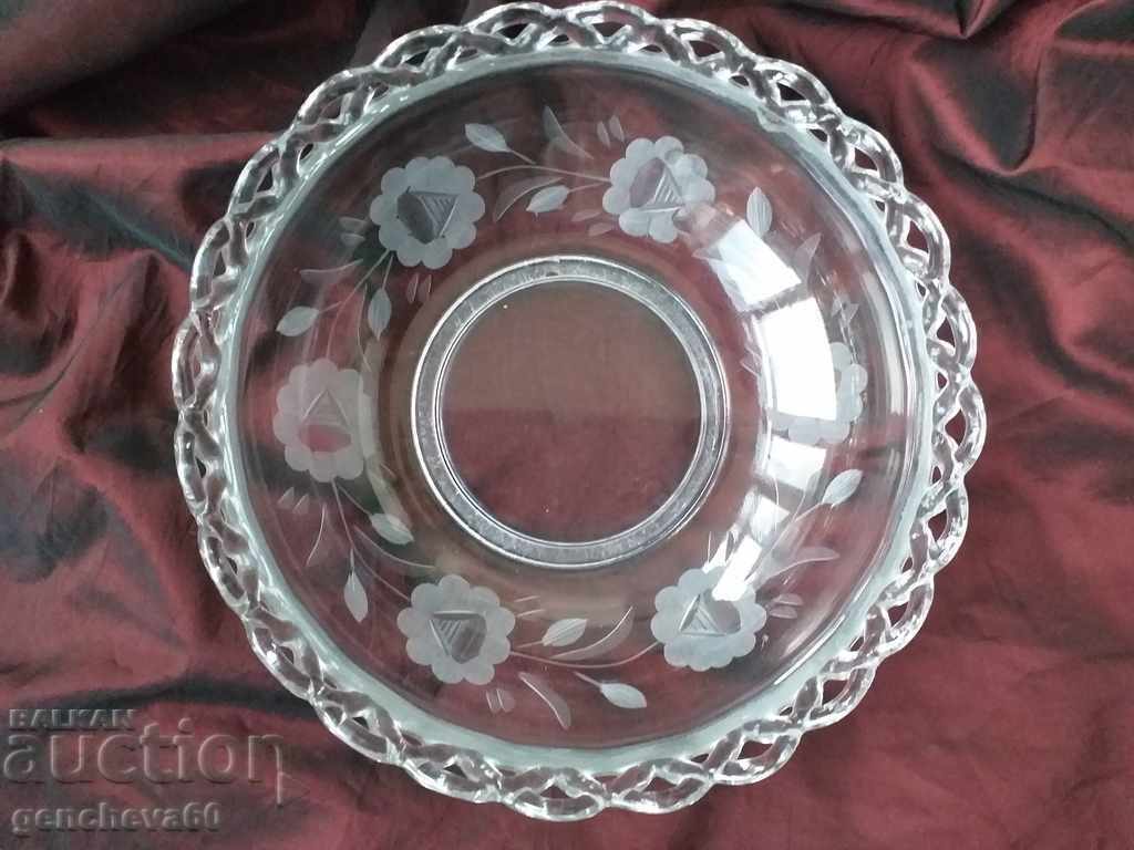 Crystal engraved fruit bowl from the 1930s. - 7