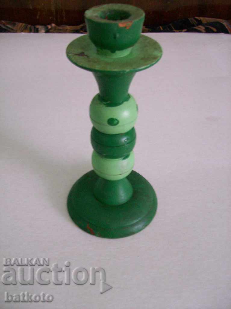 Old wooden turned candlestick