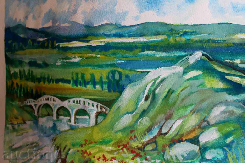 Auction  . AQUAREL PAINTING LANDSCAPE SIGNED EMA C 98