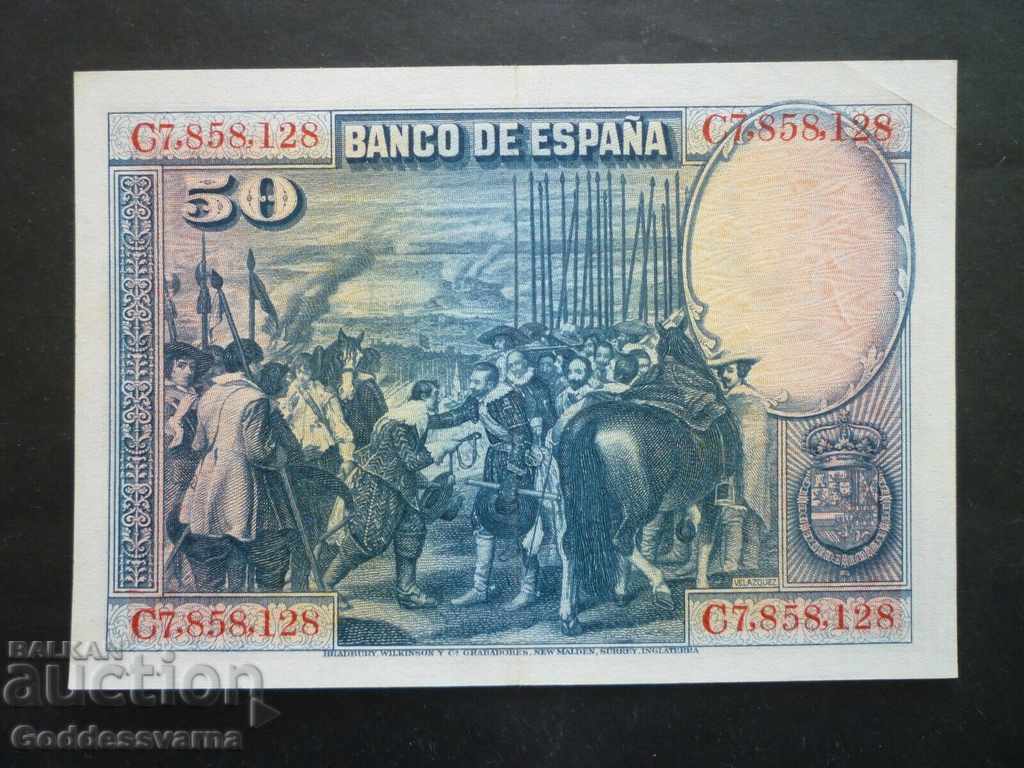 Spain 50 Pesetas 1928 Pick 75 Ref 8128 Unc with price 50.00 BGN | € 25.56 Spain 50 Pesetas 1928 Pick 75 Ref 8128 Unc with price 50.00 BGN | € 25.56