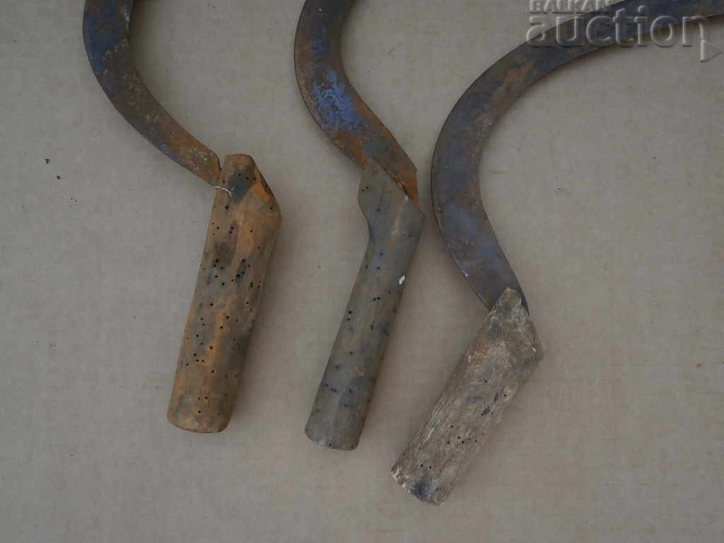 Old Forged Sickle Agricultural Tool Wrought Iron Lot - 6 Old Forged Sickle Agricultural Tool Wrought Iron Lot - 6