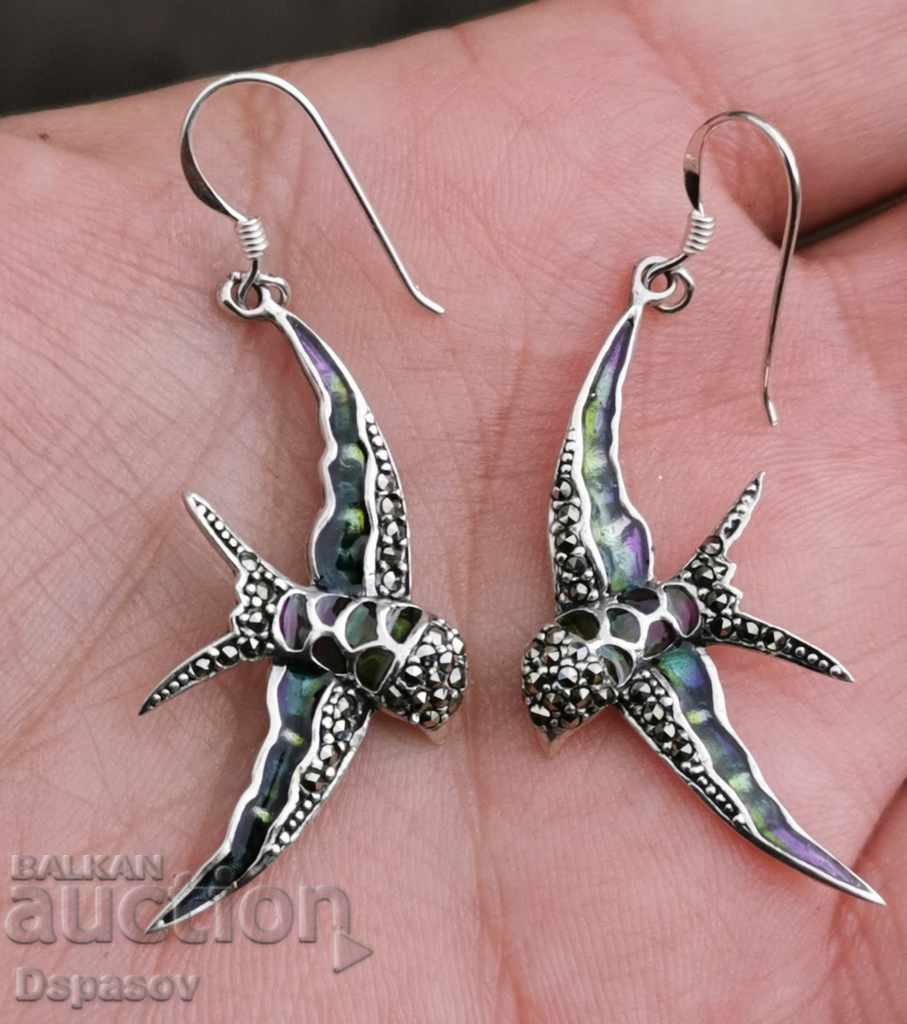 Silver Earrings Birds Swallows with Email