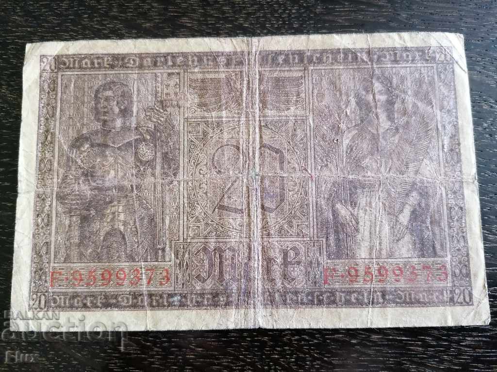 Reich banknote - Germany - 20 marks | 1918 with price 9.00 BGN | € 4.60 Reich banknote - Germany - 20 marks | 1918 with price 9.00 BGN | € 4.60