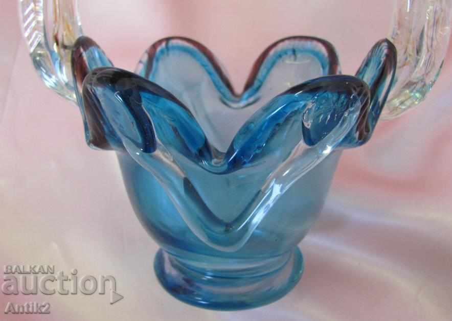 Old Morano Crystal Glass Basket, Bonbonniere - 6 Old Morano Crystal Glass Basket, Bonbonniere - 6