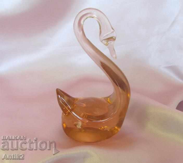 Old Crystal Glass Figure-Swan