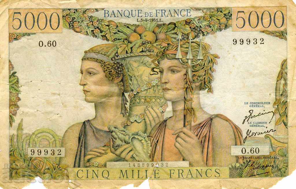5000 francs France 1951 P-131b