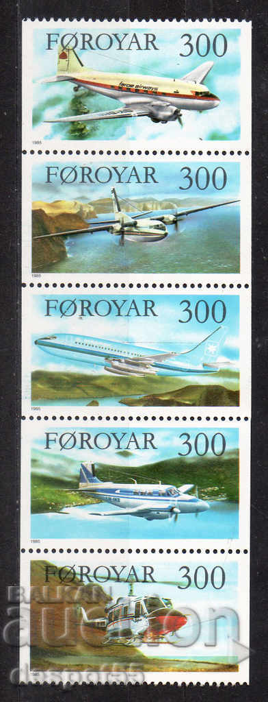 1985. Insulele Feroe. Avioane. Strip.