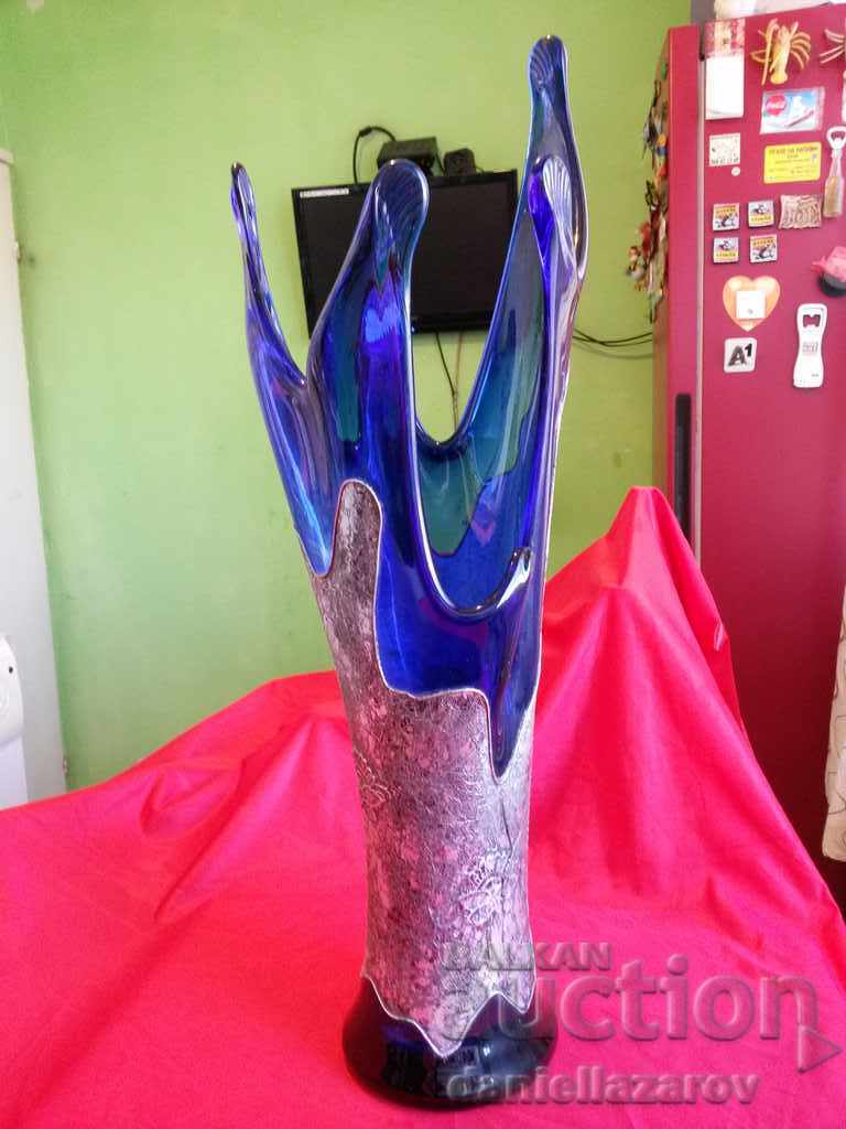 Vase uriașe din sticlă cristal albastru enorm 70cm