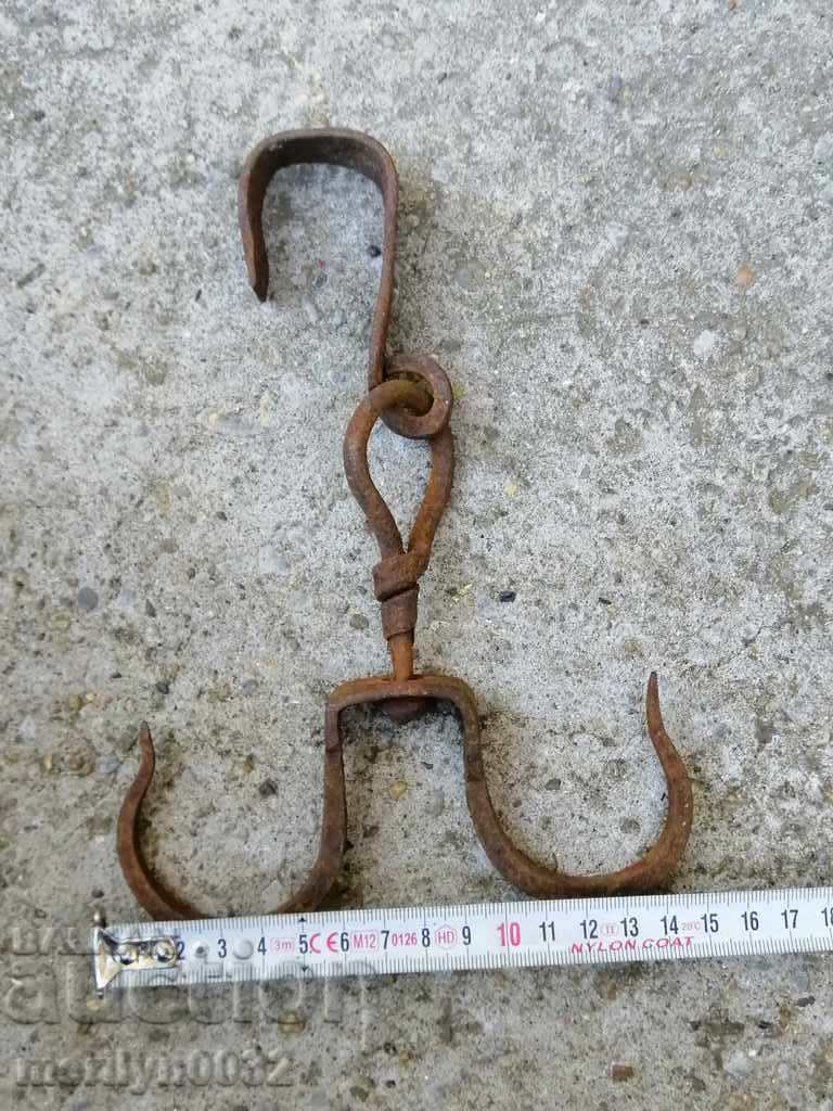 An old forged scraping hook, double twin - 5 An old forged scraping hook, double twin - 5