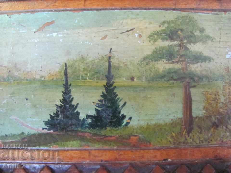 Auction 19th century Wooden Box hand-painted carving Auction 19th century Wooden Box hand-painted carving