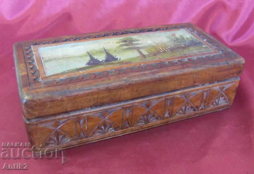 19th century Wooden Box hand-painted carving - 5 19th century Wooden Box hand-painted carving - 5