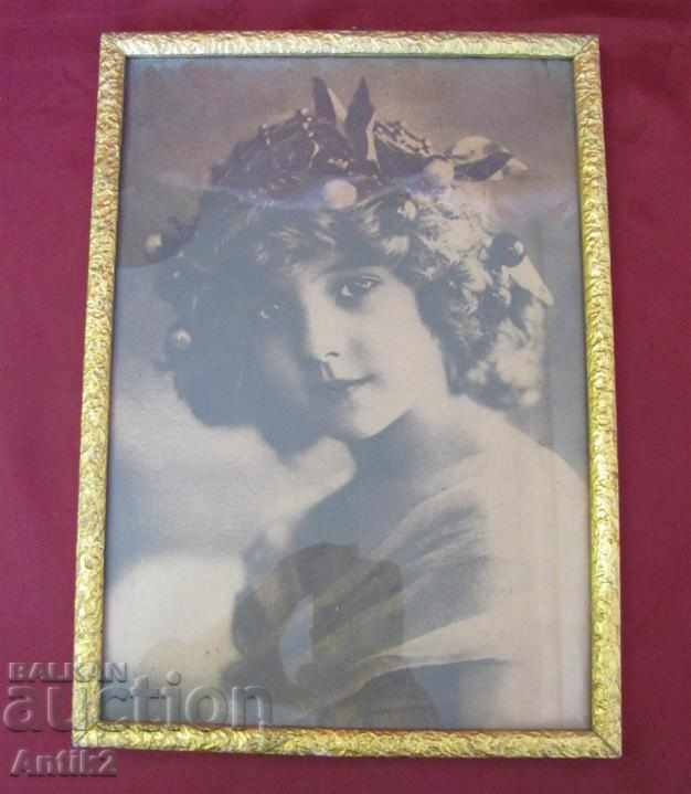 1900 litografia Art Nouveau- Fată tânără