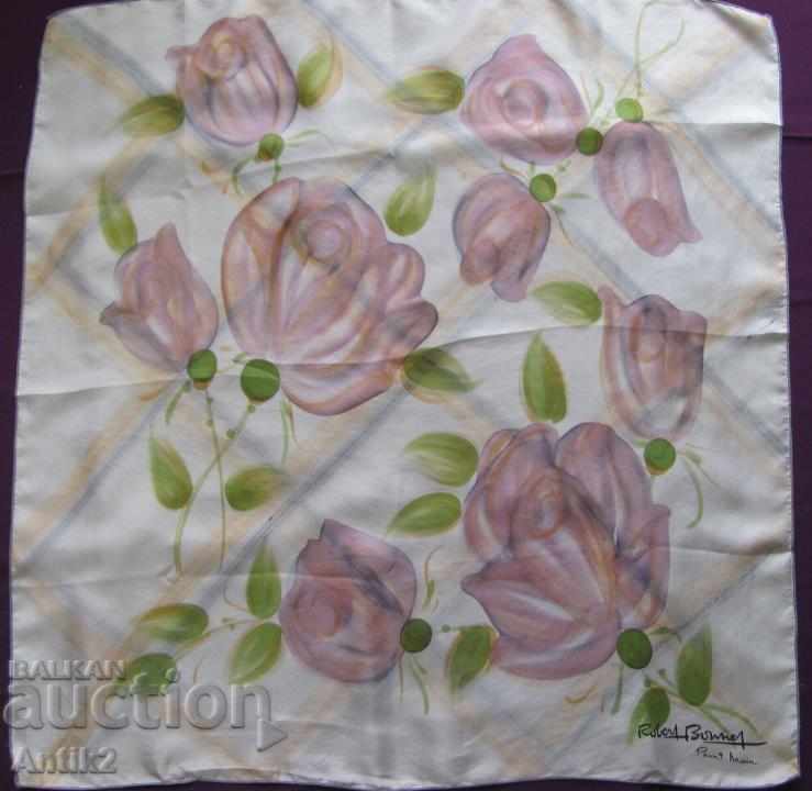 70's Hand-painted Ladies Handmade Scarf ROBERT BONNET - 5