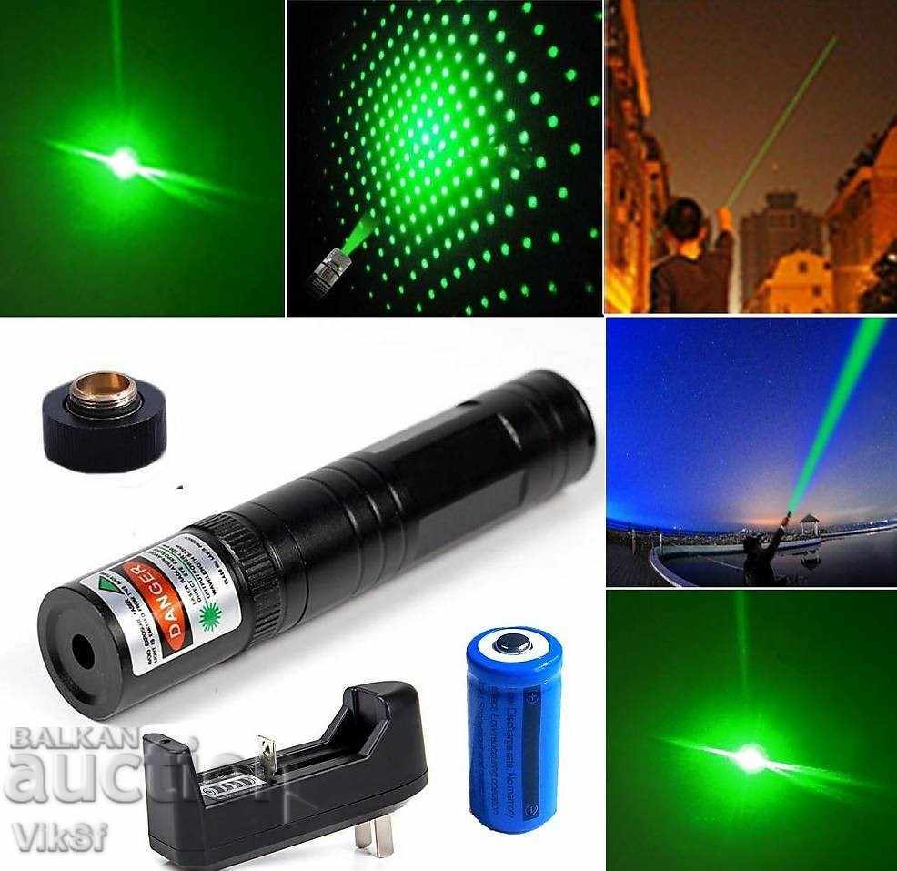 Мощен зелен лазер с акумулаторна батерия до 10000 метра