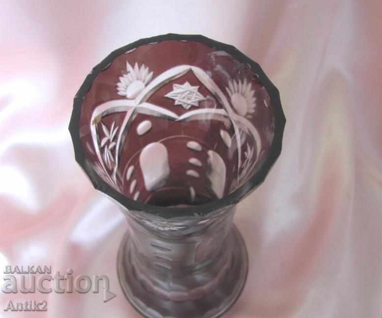 Old Crystal Colored Glass Vase - 5