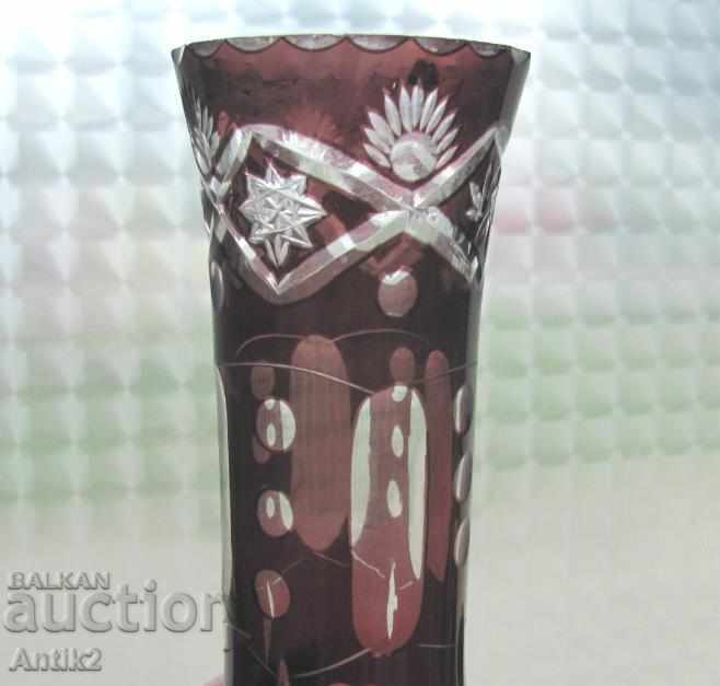 Old Crystal Colored Glass Vase - 6