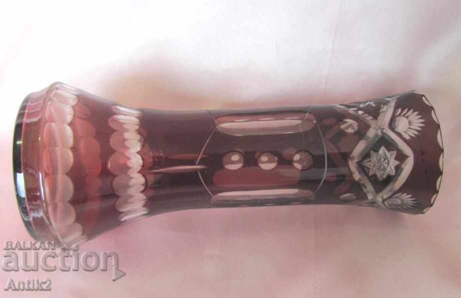 Old Crystal Colored Glass Vase - 7