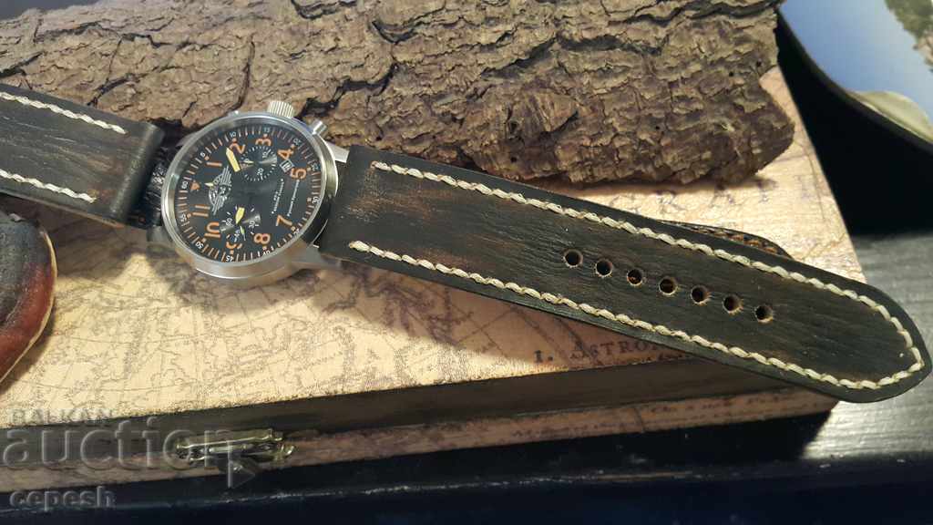 Leather watch strap 26mm Genuine leather 373 - 6 Leather watch strap 26mm Genuine leather 373 - 6