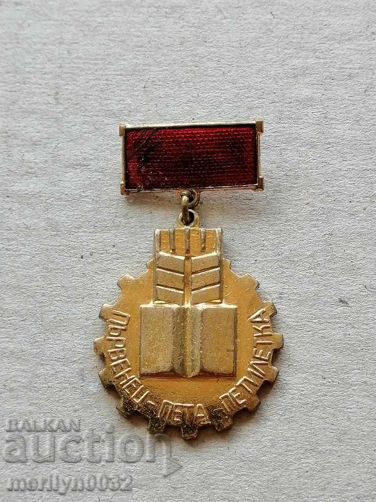 Enamel Breast Badge First Place 5th Five-Year Plan Medal Badge