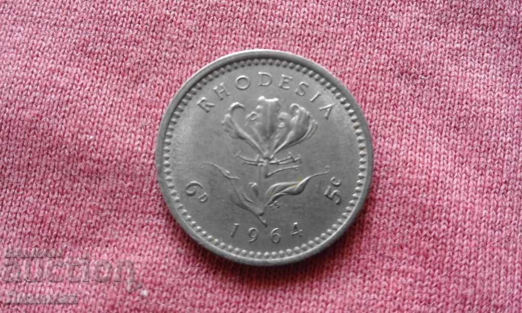6 πένες / 5 σεντς 1964 Ροδεσία - 2
