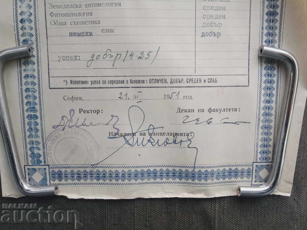 Auction  Certificate of the First University Examination 1951