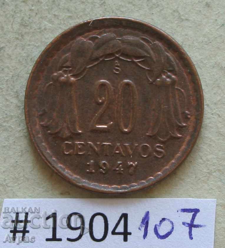 20 centavos 1947 Chile