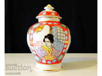 Satsuma Japanese porcelain, gold, urn.