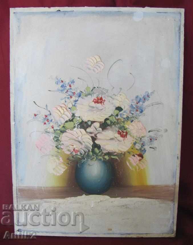 Old Original Painting - Flowers Oil
