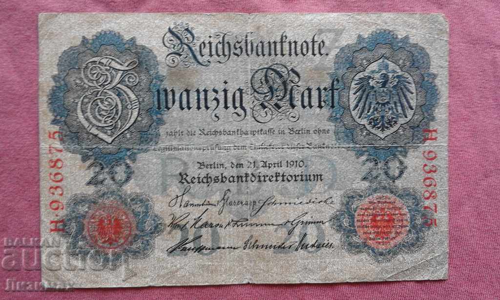 20 de timbre 1910 Germania - RARE BANCĂ!