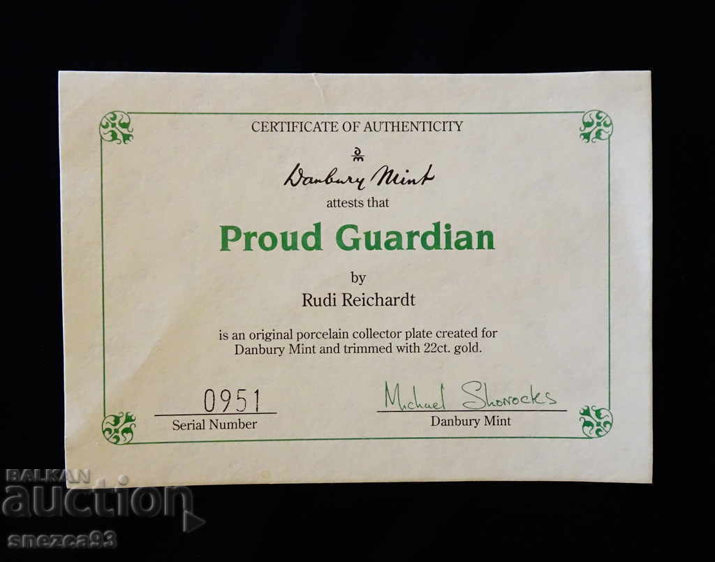 Auction Porcelain wall plate Eagle, gold, certificate, box Auction Porcelain wall plate Eagle, gold, certificate, box