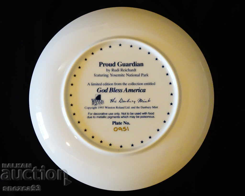 Porcelain wall plate Eagle, gold, certificate, box - 5 Porcelain wall plate Eagle, gold, certificate, box - 5