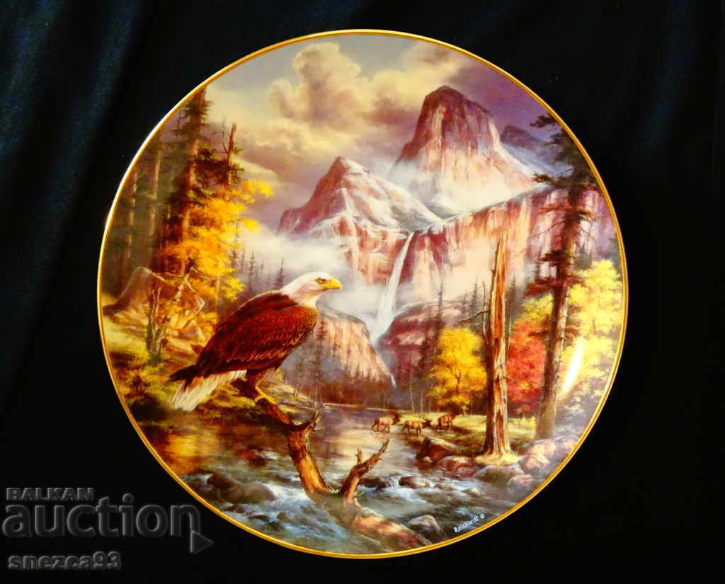 Porcelain wall plate Eagle, gold, certificate, box - 6 Porcelain wall plate Eagle, gold, certificate, box - 6