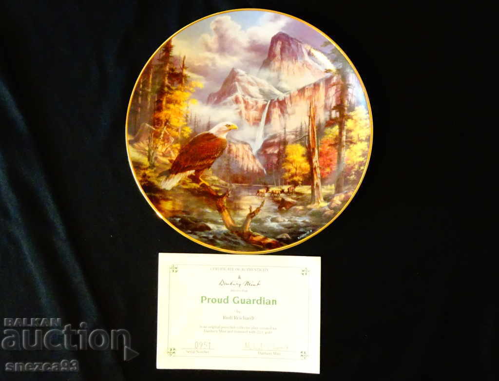 Porcelain wall plate Eagle, gold, certificate, box Porcelain wall plate Eagle, gold, certificate, box