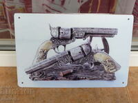 Metal plate various revolvers engraved western cartridge