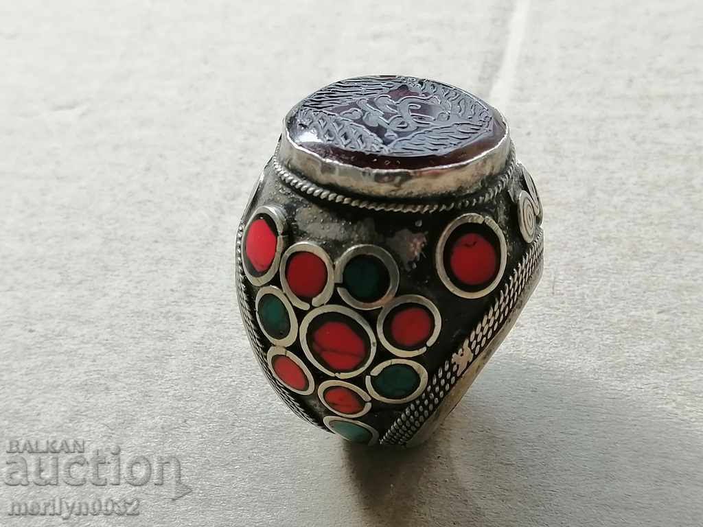 Silver ring with big heme glass paste silver jewelry - 5 Silver ring with big heme glass paste silver jewelry - 5