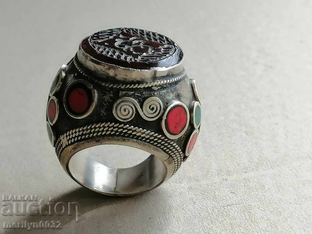 Silver ring with big heme glass paste silver jewelry - 7 Silver ring with big heme glass paste silver jewelry - 7