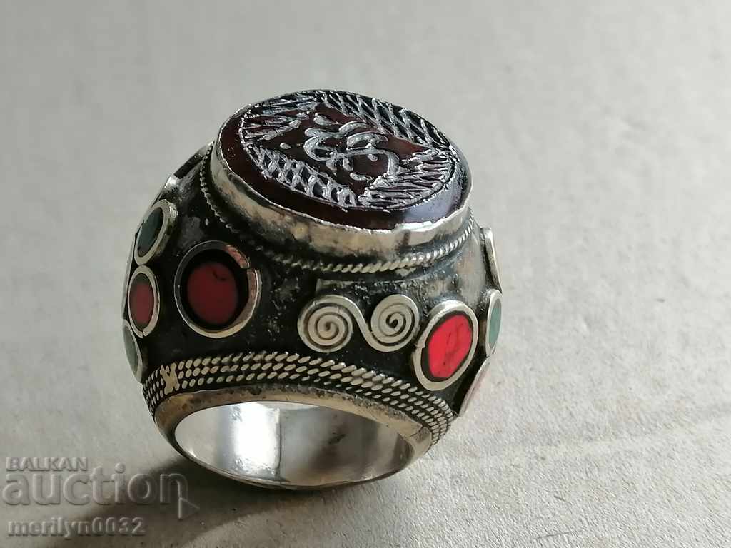 Silver ring with big heme glass paste silver jewelry