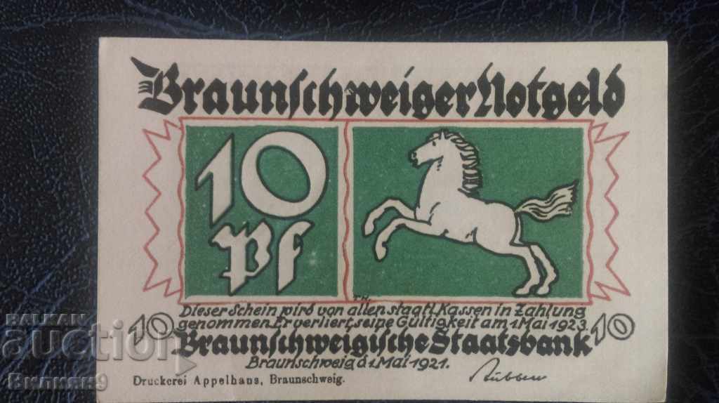 10 pfeniga 1921 Braunschweig Germania UNC