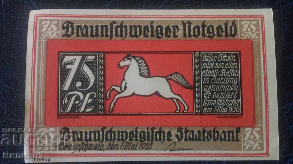 75 pfeniga 1921 Braunschweig Germany UNC