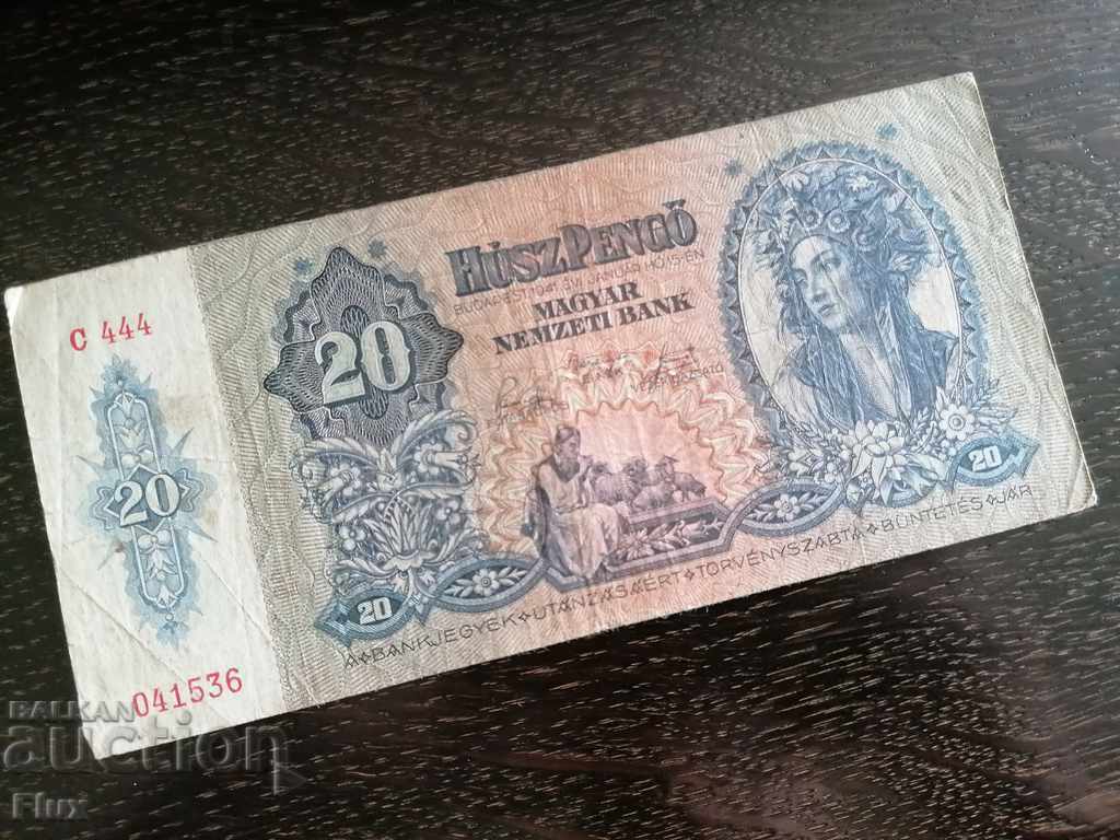 Bancnotă - Ungaria - 20 peng 1941.