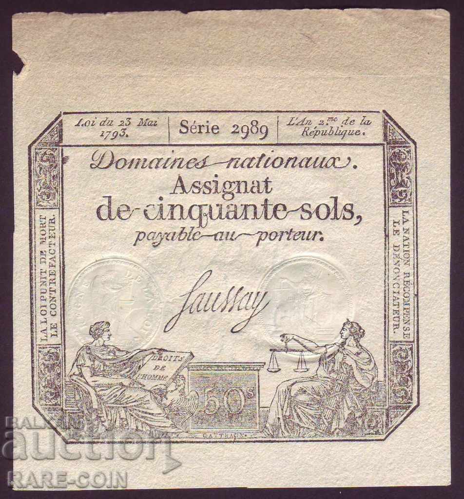 RS (20) Франция  50  Сол  1793  UNC  Rare