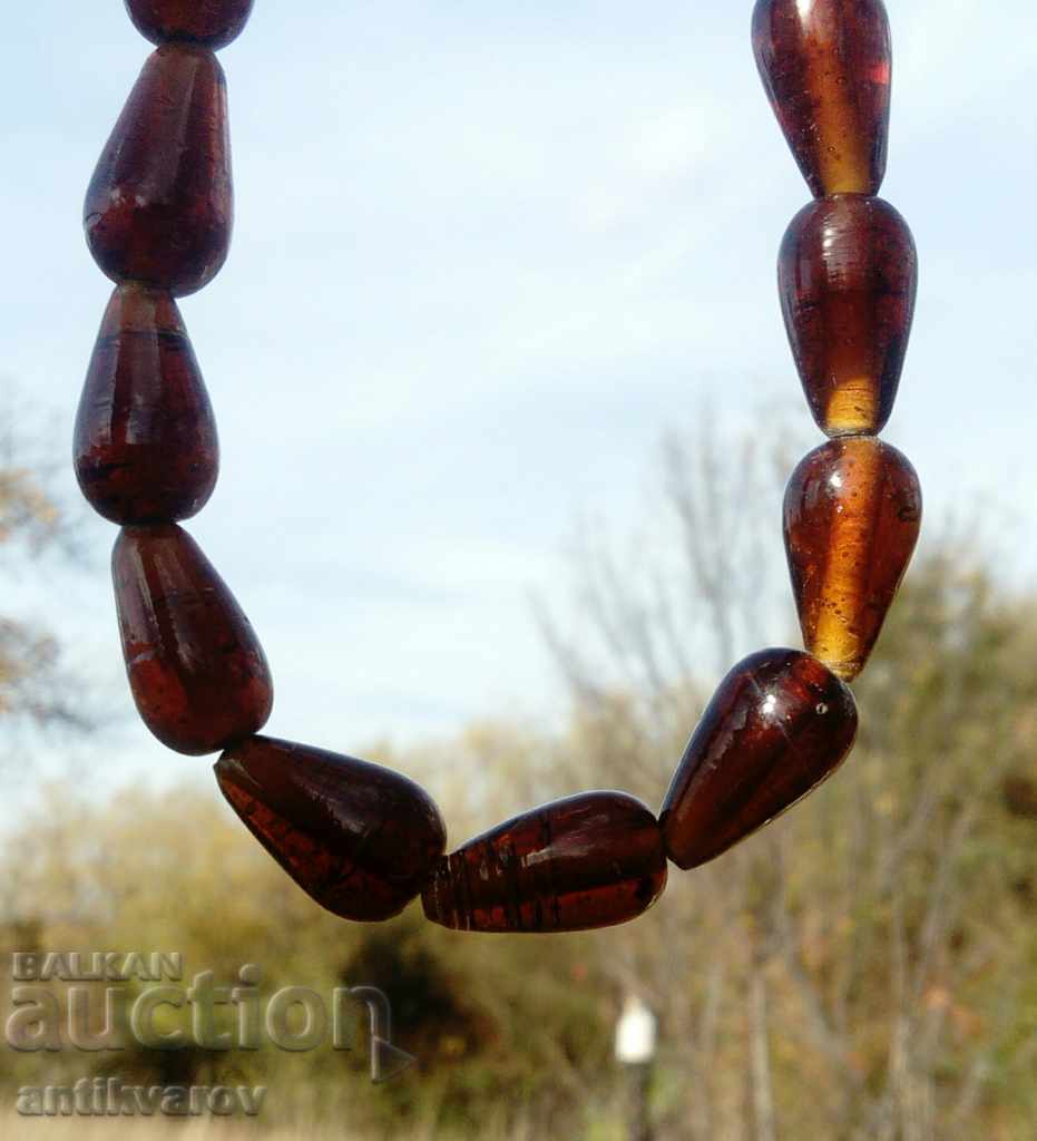 Glass necklace, necklace, amber color