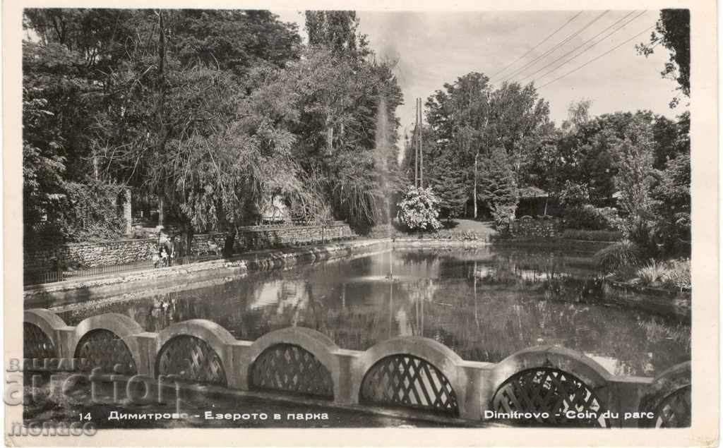 Old postcard - Dimitrovo, The lake in the park