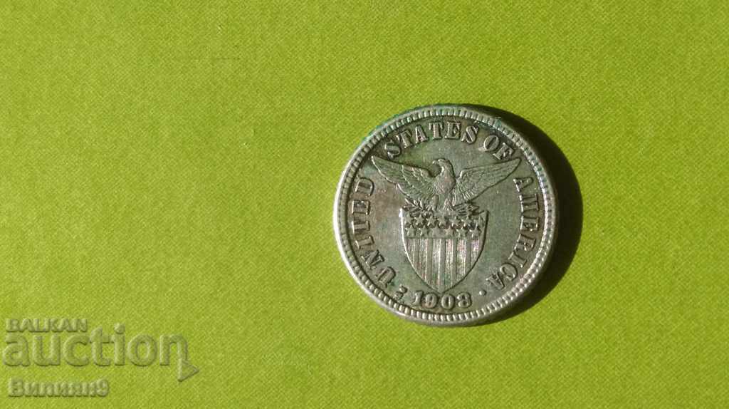 10 Centavos 1908 ''S'' Filipine / SUA Argint
