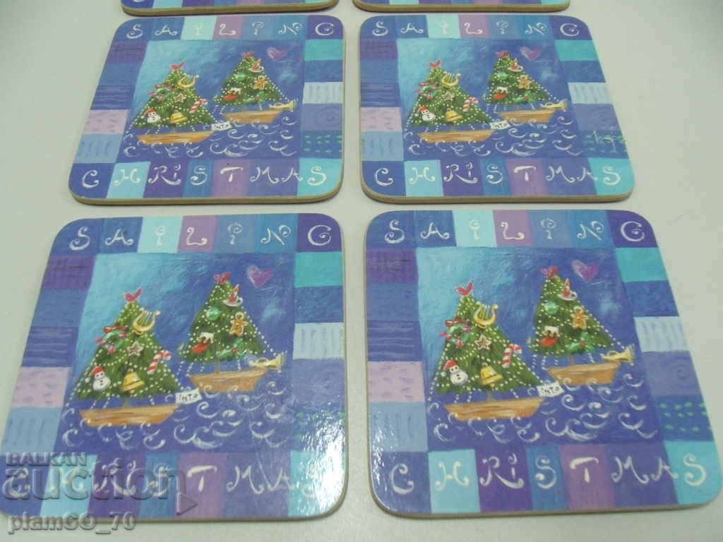 Licitație Nr. 3510 set 6 buc. suporturi vechi din plută - motiv de Crăciun
