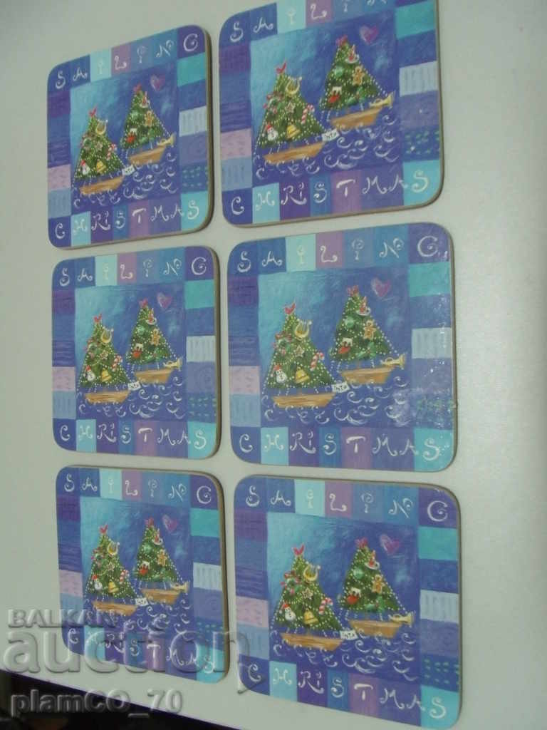 No. * 3510 set 6 pcs. old cork pads - christmas motif